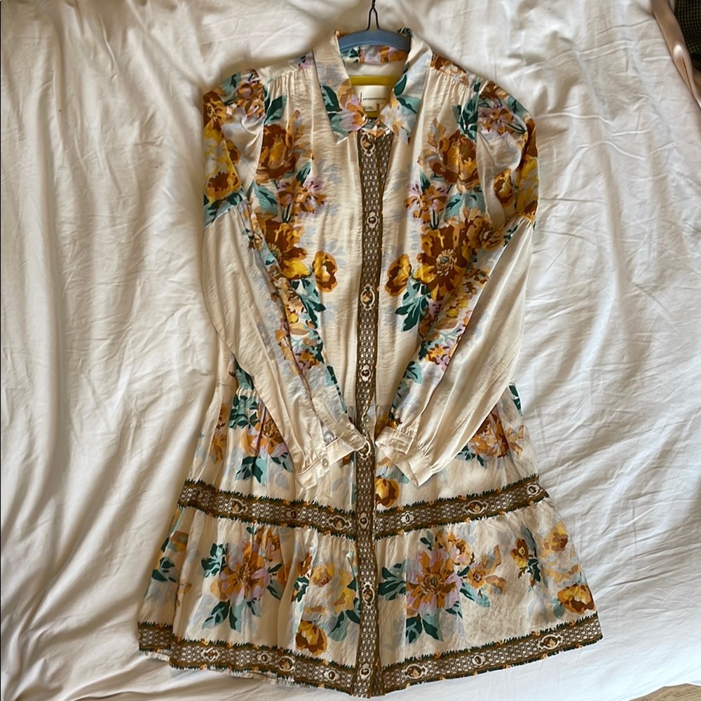 Anthropologie Floral Cream Dress